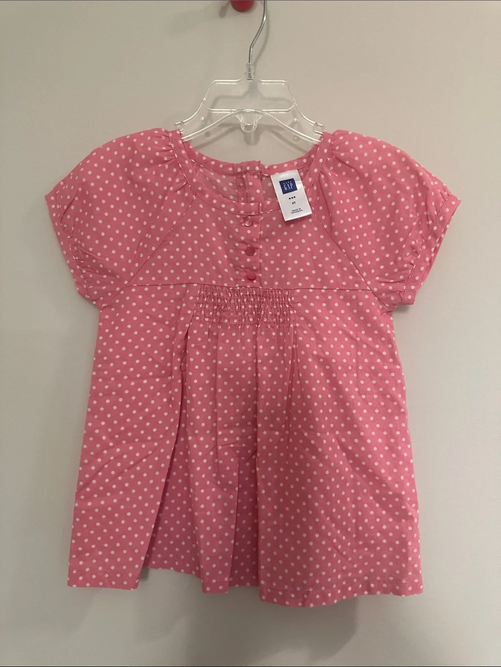 GAP Pink Polka Dot Smocked Peplum Top with matching cuffed/uncuffed denim bottom